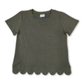 Short sleeves olive cotton scallop toddler girls top