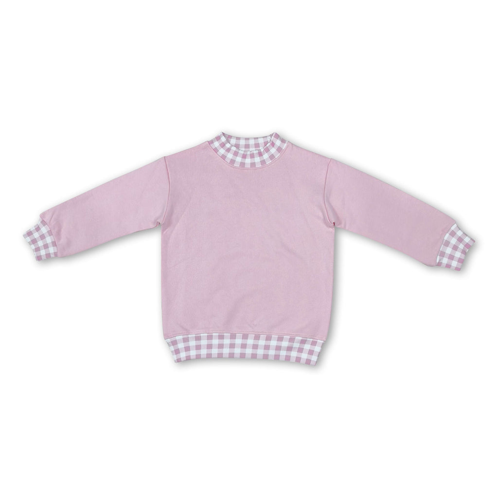 Long sleeves pink plaid kids girls mock neck sweatshirt