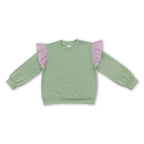 Long sleeves pink stripe green cotton kids girls fall top