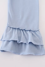 Blue woven check pumpkin embroidery girl set
