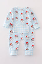 Blue Santa print Zipper girl romper