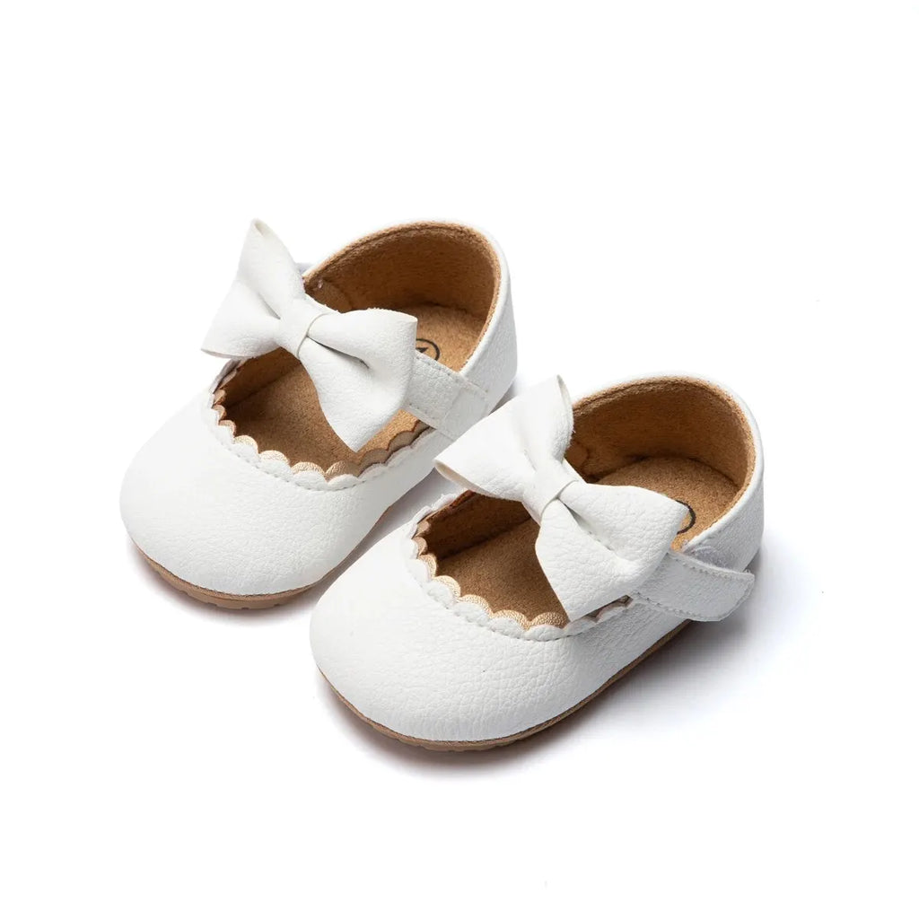 Baby Girl Bowknot First Walker Shoes - Anti-Slip Rubber Sole Dress & Crib Shoes