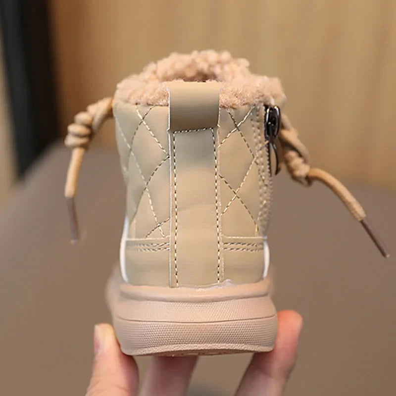 Kids Winter Plush Ankle Boots for Boys & Girls – Warm Zip Casual Boots, Sizes 21–30 (13–18 cm / 5.1–7.1 in)