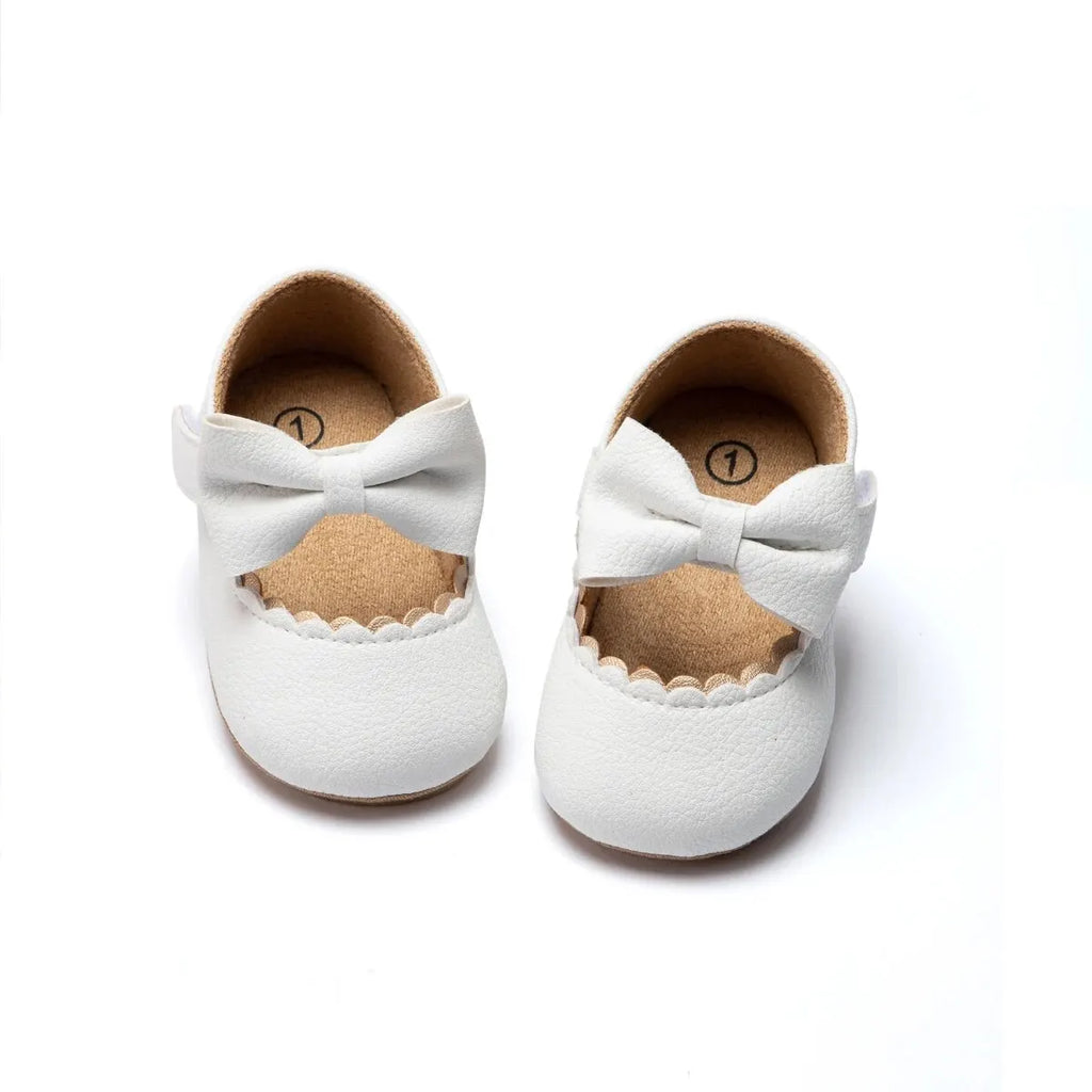 Baby Girl Bowknot First Walker Shoes - Anti-Slip Rubber Sole Dress & Crib Shoes