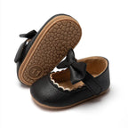 Baby Girl Bowknot First Walker Shoes - Anti-Slip Rubber Sole Dress & Crib Shoes