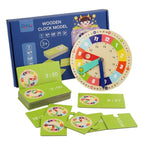 Montessori Wooden Learning Clock with Time Cards — Educational Teaching Aid for Kindergarten and Interactive Playroom