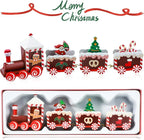 Hand-Painted Wooden Christmas Train Set Mini Tabletop Holiday Decorations