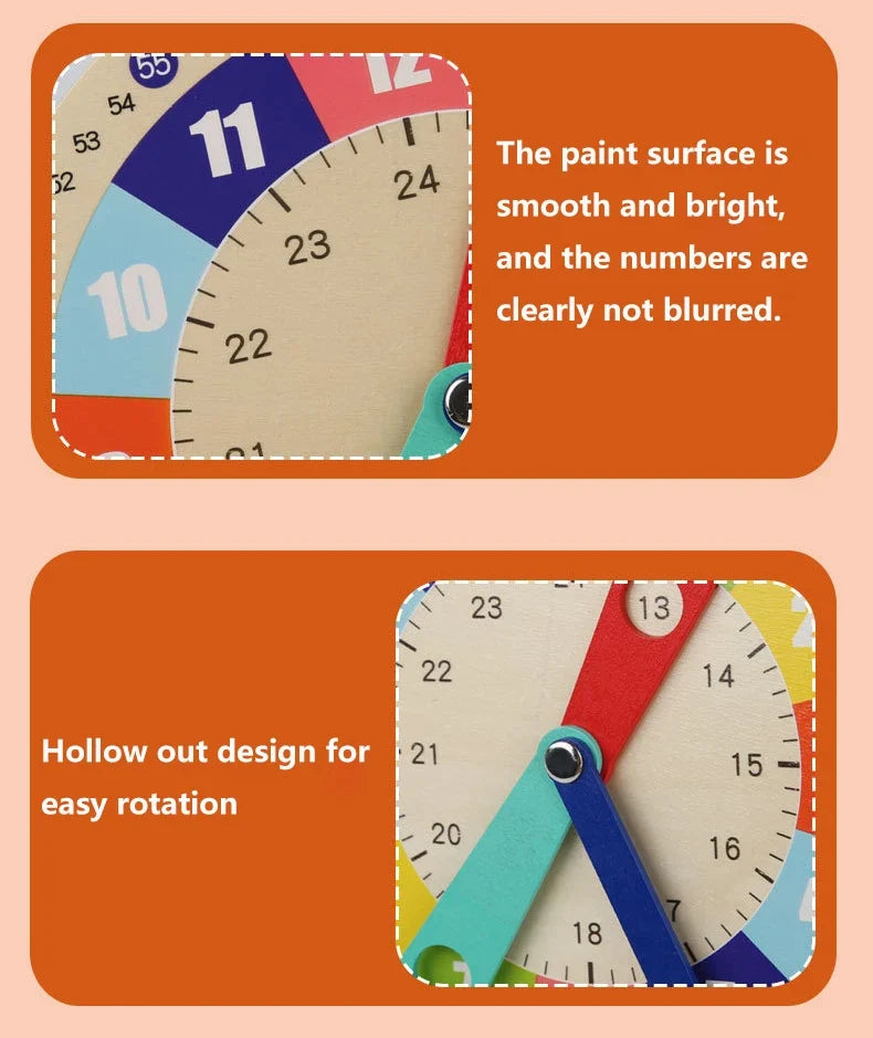 Montessori Wooden Learning Clock with Time Cards — Educational Teaching Aid for Kindergarten and Interactive Playroom