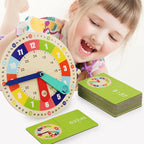 Montessori Wooden Learning Clock with Time Cards — Educational Teaching Aid for Kindergarten and Interactive Playroom