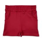 High waist red pockets kids girls tight active shorts