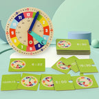 Montessori Wooden Learning Clock with Time Cards — Educational Teaching Aid for Kindergarten and Interactive Playroom