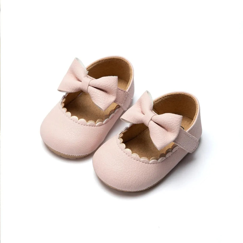Baby Girl Bowknot First Walker Shoes - Anti-Slip Rubber Sole Dress & Crib Shoes