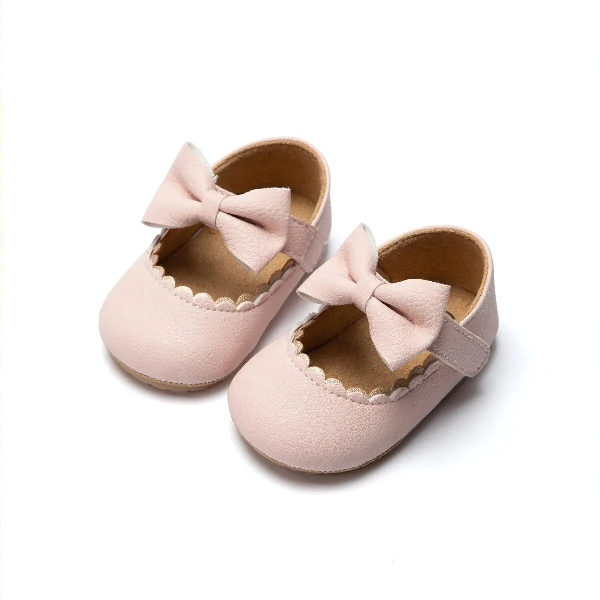 Baby Girl Bowknot First Walker Shoes - Anti-Slip Rubber Sole Dress & Crib Shoes