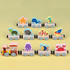 Wooden Magnetic Train Toy Set – Animal & Fruit Educational Building Blocks for Ages 3+