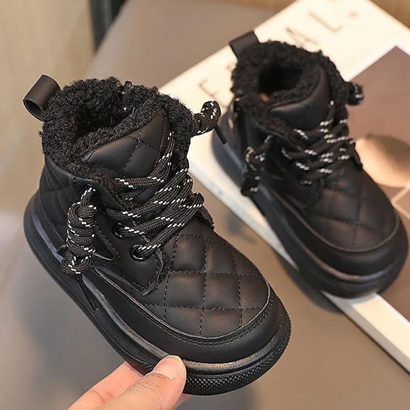 Kids Winter Plush Ankle Boots for Boys & Girls – Warm Zip Casual Boots, Sizes 21–30 (13–18 cm / 5.1–7.1 in)