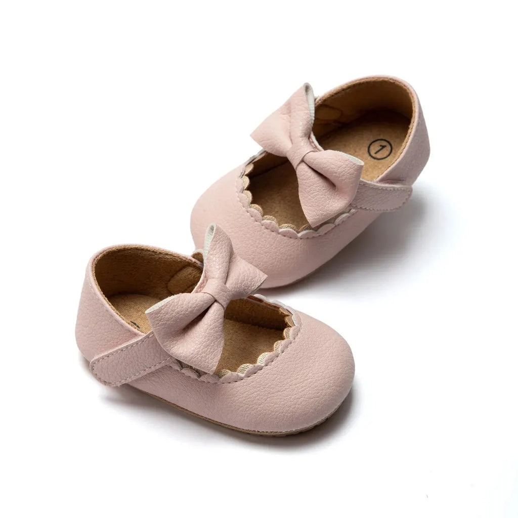 Baby Girl Bowknot First Walker Shoes - Anti-Slip Rubber Sole Dress & Crib Shoes