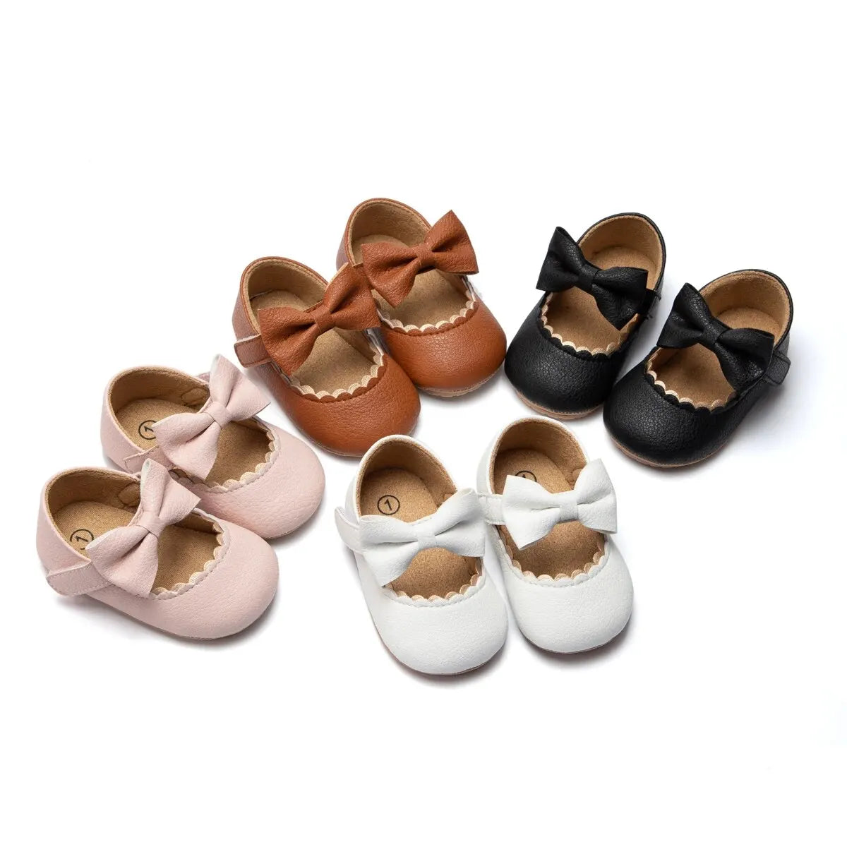 Baby Girl Bowknot First Walker Shoes - Anti-Slip Rubber Sole Dress & Crib Shoes