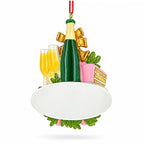 Just Married Champagne Flutes And Cake Resin Christmas Ornament