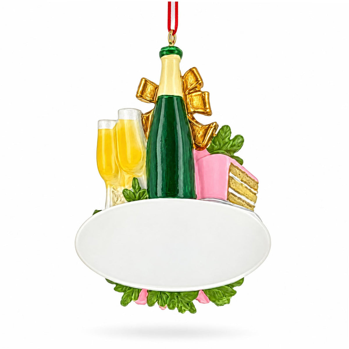 Just Married Champagne Flutes And Cake Resin Christmas Ornament