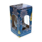 Cobalt Blue Floral Design with Pink Blossoms & Gold Glitter Scrollwork Glass Egg Ornament 4 Inches