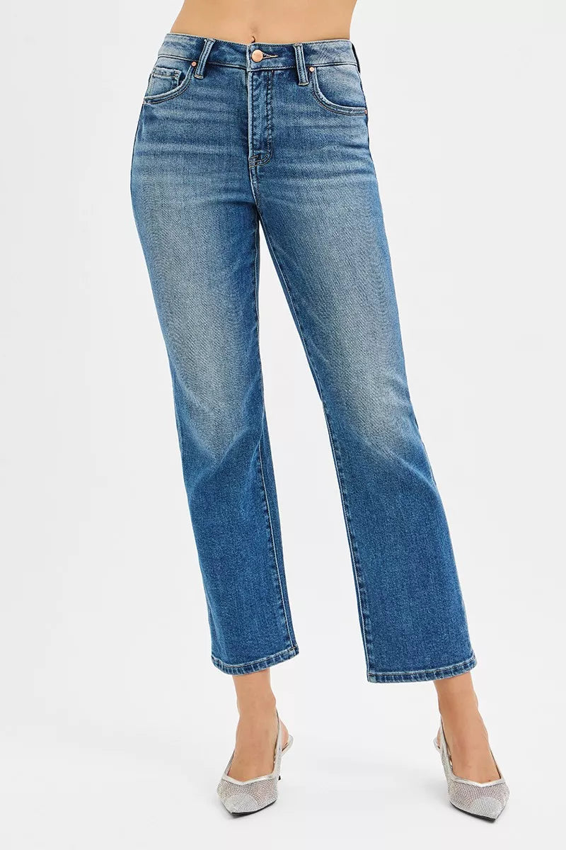 RISEN Tummy Control High Rise Crop Straight Jeans