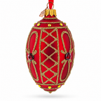 Red Jewel on Red Glass Egg Ornament 4 Inches