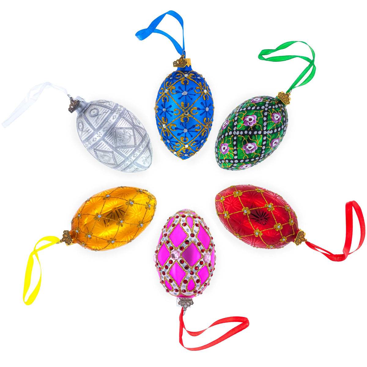 Red Jewel on Red Glass Egg Ornament 4 Inches